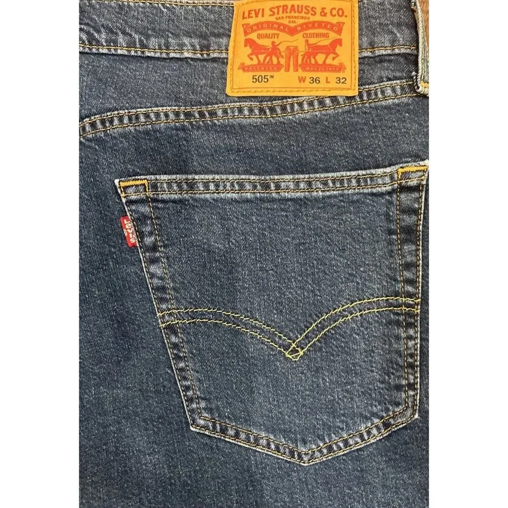 Levi's 505 Regular Straight Jeans Mens 36x32 Black Dark Wash Denim